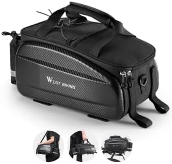 West Biking Waterproof Hard Shell Bike Rear Rack Bag 11L Capacity 600D Oxford Fabric & EVA Bicycle Trunk Pannier Bag for Commuting Touring Mountain Road E-Bike with Rain Cover (Black-2: 11Lcapacity)