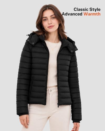 Wulcea Graphene Heated Jacket for Women Lightweight Hooded Puffer Waterproof 12V 18400mAh Large Capacity Battery Fast Charge
