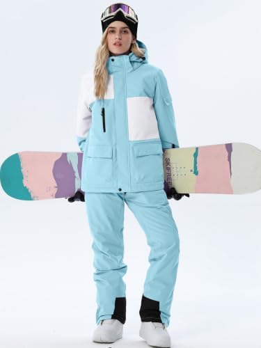 Women's Ski Jackets and Bib Pants Set Windproof Waterproof Insulated Snowsuit