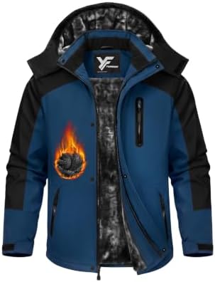 Yufawow Magnetic Placket No Fumbling Just Snap Men Winter Jacket Skiing Jacket Insulated Fleece Lined Waterproof Windbreaker for Snowboard Hiking Camping ATV Outdoor Work