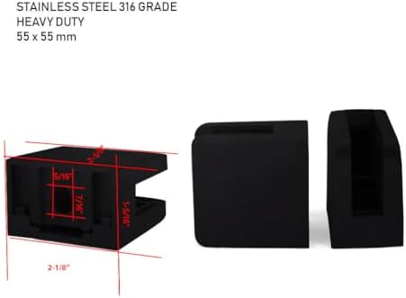 Stainless Steel 316 Square Flat Back Glass Clamp 55 x 55 mm for 3/8" - 1/2" Tempered Glass or Laminated Glass, Matt Black Finish, GC-056B, 4 Pieces