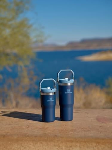 Stanley IceFlow フリップストロースタンブラー ハンドル付き 20オンス | ツイストオンリッドとフリップアップストロー | 漏れ防止ウォーターボトル | 保冷ステンレススチール | BPAフリー | ネイビー