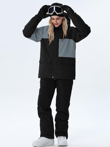 Women's Ski Jackets and Bib Pants Set Windproof Waterproof Insulated Snowsuit
