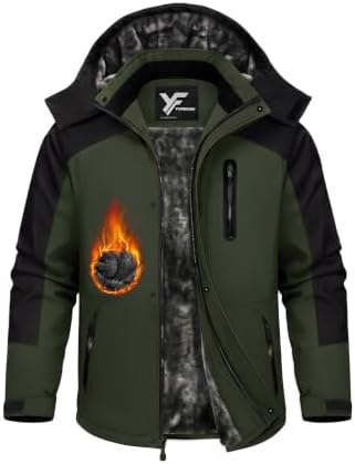 Yufawow Magnetic Placket No Fumbling Just Snap Men Winter Jacket Skiing Jacket Insulated Fleece Lined Waterproof Windbreaker for Snowboard Hiking Camping ATV Outdoor Work