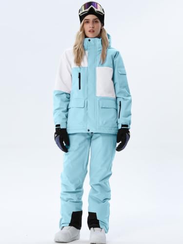 Women's Ski Jackets and Bib Pants Set Windproof Waterproof Insulated Snowsuit