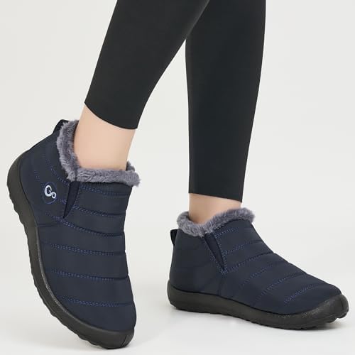 Alicegana Snow Boots for Women Winter: Warm Fur Lined Ankle Booties Comfortable Waterproof Slip On Lightweight Womens Boots