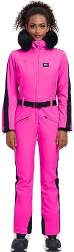 Women's Ski Suit One Piece Snowsuits Snowboard Ski Outfit Faux Fur Collar Slim Jumpsuit Jacket Insulated Windproof