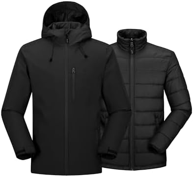 33,000ft Men's Hooded Waterproof 3 in 1 Snow Ski Jacket Winter Puffer Coat