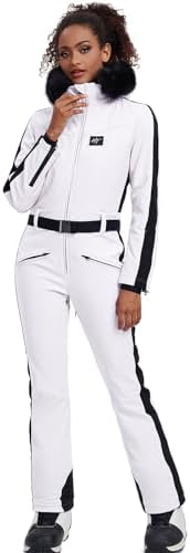 Women's Ski Suit One Piece Snowsuits Snowboard Ski Outfit Faux Fur Collar Slim Jumpsuit Jacket Insulated Windproof