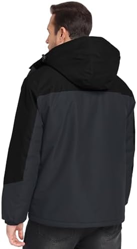 Mens Winter Jackets Waterproof Warm Fleece Ski Jacket with Hood Thermal Windproof Coat Zip Pockets