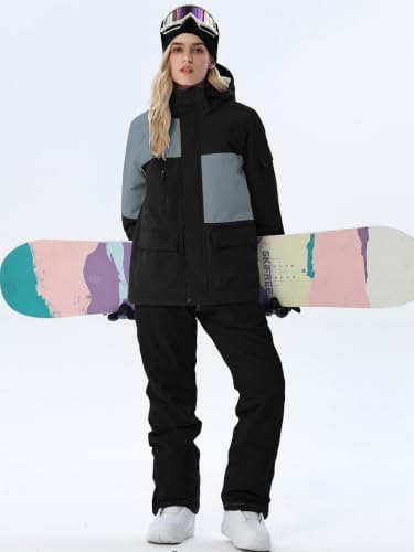 Women's Ski Jackets and Bib Pants Set Windproof Waterproof Insulated Snowsuit