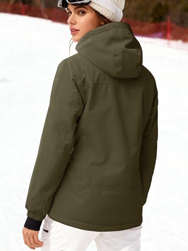 FREE SOLDIER Women's Waterproof Ski Snow Jacket Fleece Lined Warm Winter Rain Jacket with Hood Fully Taped Seams