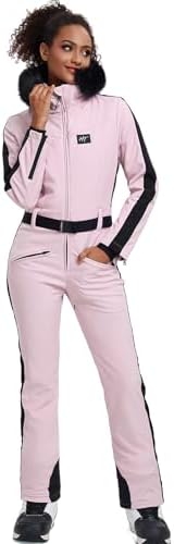 Women's Ski Suit One Piece Snowsuits Snowboard Ski Outfit Faux Fur Collar Slim Jumpsuit Jacket Insulated Windproof