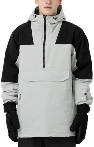 Mens Pullover Snowboard Jacket Waterproof Hooded Insulated Ski Jacket Warm Winter Snow Coat