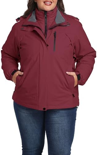 wantdo Women's 3 in 1 Ski Jacket Plus Size Winter Coats Snowboarding Jacket
