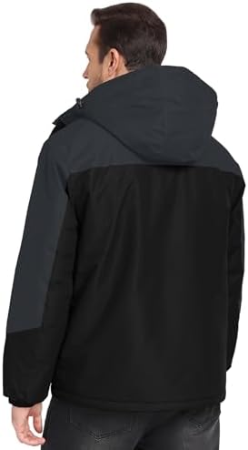 Mens Winter Jackets Waterproof Warm Fleece Ski Jacket with Hood Thermal Windproof Coat Zip Pockets