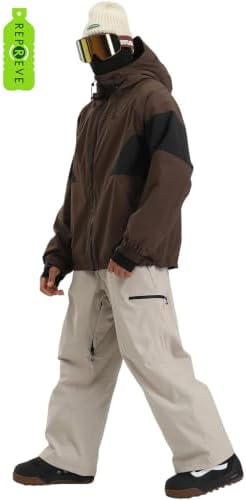 GSOU SNOW Mens Baggy Snowboard Jacket Waterproof Retro Ski Hoodie Insulated