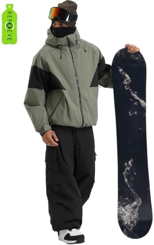 GSOU SNOW Mens Baggy Snowboard Jacket Waterproof Retro Ski Hoodie Insulated