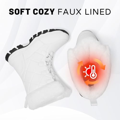 Women's Snow Boots Winter Water-Resistant Faux Fur Lined Warm Outdoor Lace Up Mid-Calf Booties Deep Tread Rubber Sole
