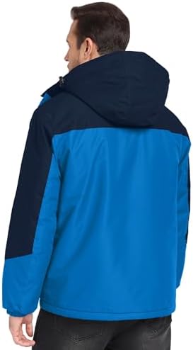 Mens Winter Jackets Waterproof Warm Fleece Ski Jacket with Hood Thermal Windproof Coat Zip Pockets