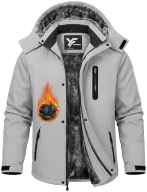 Yufawow Magnetic Placket No Fumbling Just Snap Men Winter Jacket Skiing Jacket Insulated Fleece Lined Waterproof Windbreaker for Snowboard Hiking Camping ATV Outdoor Work