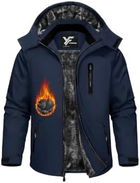 Yufawow Magnetic Placket No Fumbling Just Snap Men Winter Jacket Skiing Jacket Insulated Fleece Lined Waterproof Windbreaker for Snowboard Hiking Camping ATV Outdoor Work