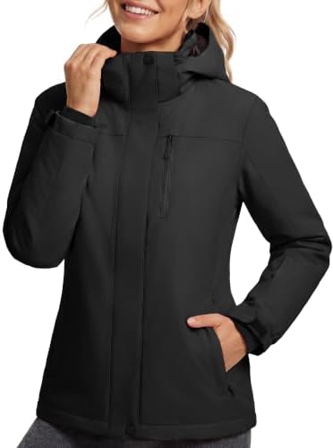 FREE SOLDIER Women's Waterproof Ski Snow Jacket Fleece Lined Warm Winter Rain Jacket with Hood Fully Taped Seams