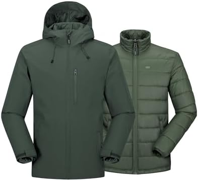 33,000ft Men's Hooded Waterproof 3 in 1 Snow Ski Jacket Winter Puffer Coat