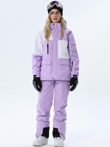 Women's Ski Jackets and Bib Pants Set Windproof Waterproof Insulated Snowsuit