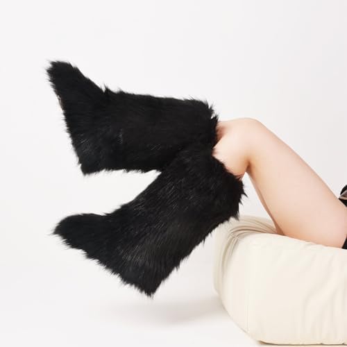 CELNEPHO Faux Fur Boots Knee High Furry Boots Fuzzy Winter Snow Shoes Flats