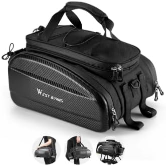 West Biking Waterproof Hard Shell Bike Rear Rack Bag 31L Capacity EVA Bicycle Trunk Pannier Bag for Commuting Touring Mountain Road E-Bike with Rain Cover (Black-3: 31L capacity)