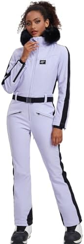 Women's Ski Suit One Piece Snowsuits Snowboard Ski Outfit Faux Fur Collar Slim Jumpsuit Jacket Insulated Windproof
