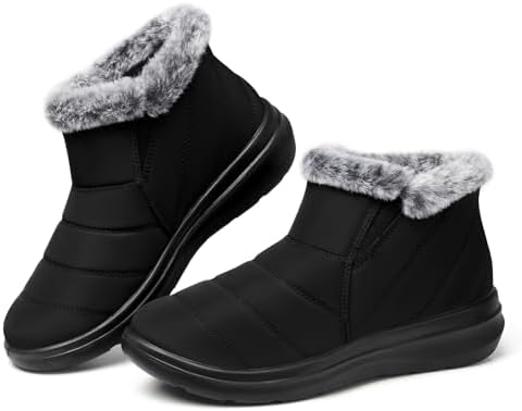 SHIBEVER Winter Snow Boots for Women: Slip On Ankle Fur Lined Warm Boot
