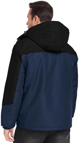Mens Winter Jackets Waterproof Warm Fleece Ski Jacket with Hood Thermal Windproof Coat Zip Pockets