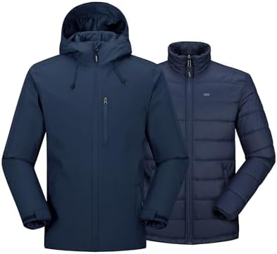 33,000ft Men's Hooded Waterproof 3 in 1 Snow Ski Jacket Winter Puffer Coat