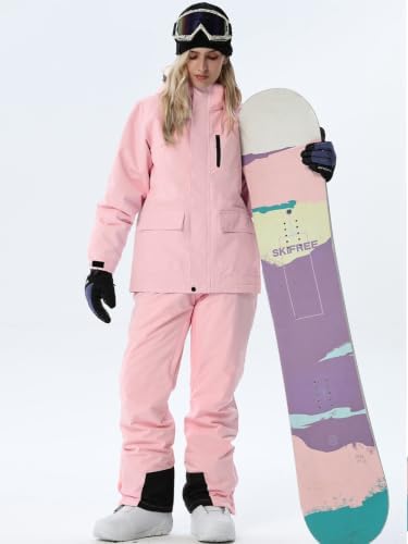 Women's Ski Jackets and Bib Pants Set Windproof Waterproof Insulated Snowsuit