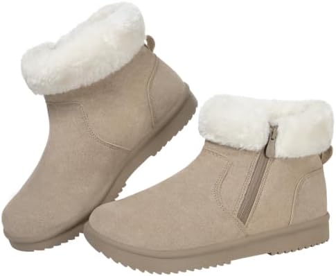 Hsyooes Snow Boots for Women Suede Leather Winter Boots Warm