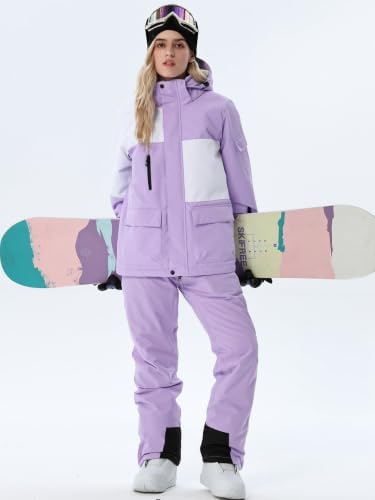 Women's Ski Jackets and Bib Pants Set Windproof Waterproof Insulated Snowsuit