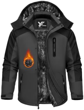 Yufawow Magnetic Placket No Fumbling Just Snap Men Winter Jacket Skiing Jacket Insulated Fleece Lined Waterproof Windbreaker for Snowboard Hiking Camping ATV Outdoor Work