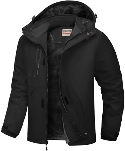 WULFUL Men's Waterproof Ski Jacket Warm Winter Coats Windproof Winter Jackets for Men Fleece Lined Windbreaker with Hood