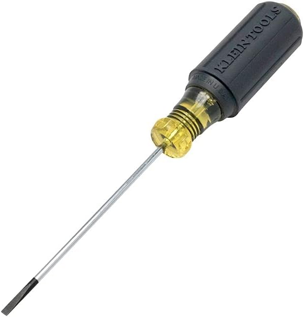 Klein Tools 612-4 Screwdriver, Made in USA, Flat Head Terminal Block Screwdriver, 1/8-Inch Cabinet Tip, 4-Inch Round Shank, TB-DIN