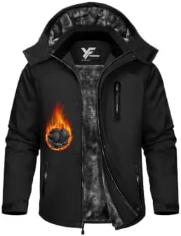 Yufawow Magnetic Placket No Fumbling Just Snap Men Winter Jacket Skiing Jacket Insulated Fleece Lined Waterproof Windbreaker for Snowboard Hiking Camping ATV Outdoor Work