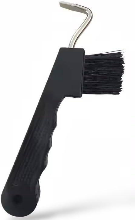Horse Hoof Pick with Brush, Soft Touch Ergonomic Black Handle, Durable Plastic Hoof Cleaner Tool for Horses, Ponies & Farrier Use