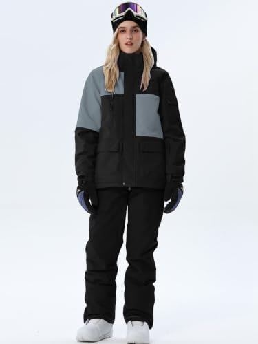 Women's Ski Jackets and Bib Pants Set Windproof Waterproof Insulated Snowsuit