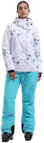 Womens Ski Jacket Pants Set Waterproof Snowboard Snow Pants Hooded