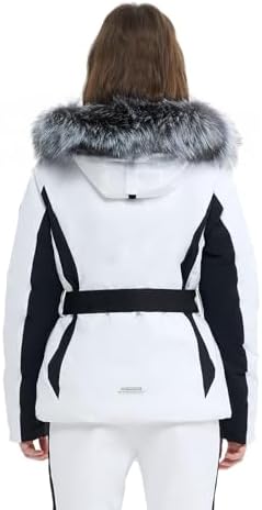 Womens Ski Jacket Fitted Snow Coat with Belted Fur Hood