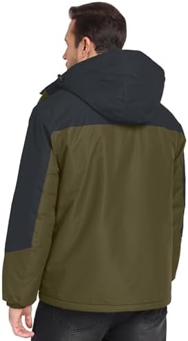 Mens Winter Jackets Waterproof Warm Fleece Ski Jacket with Hood Thermal Windproof Coat Zip Pockets