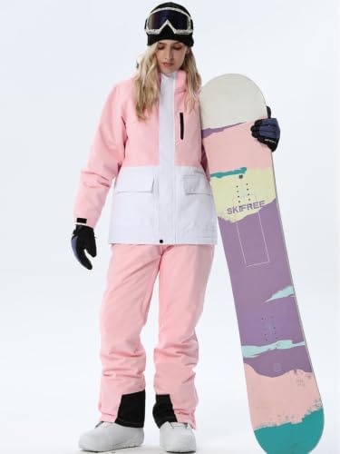 Women's Ski Jackets and Bib Pants Set Windproof Waterproof Insulated Snowsuit