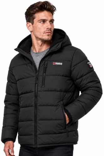 Reebok Mens Sherpa Lined Hooded Puffer Jacket, Quilted Winter Coat