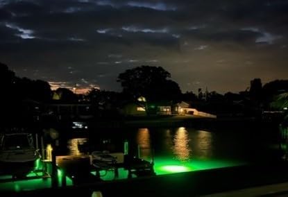 Saltwater Approved Barnacle Burner Underwater Fish Light, 250 Watt Extreme Brilliant Green 21,000 Lumens Single Dock Light 50' Marine Grade Lamp Cable, Automatic Dusk to Dawn, Easy Self Installation.